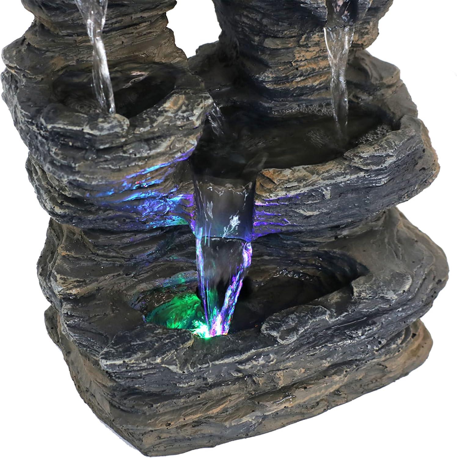 Sunnydaze Indoor Decorative Five Stream Rock Cavern Tabletop Water Fountain with Multi-Colored LED Lights - 13"