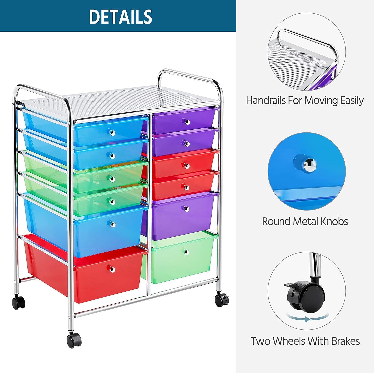 Yaheetech Drawers Rolling Storage Cart Mobile Storage Bin Trolley