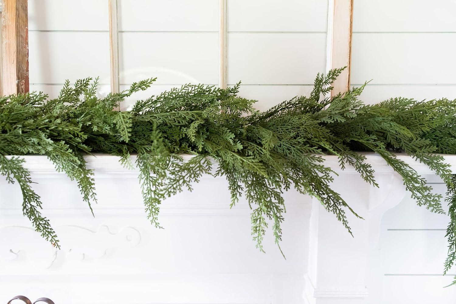 72" Faux Cedar Christmas Garland - Realistic, Extra Full Cedar for Mantle & Stairs