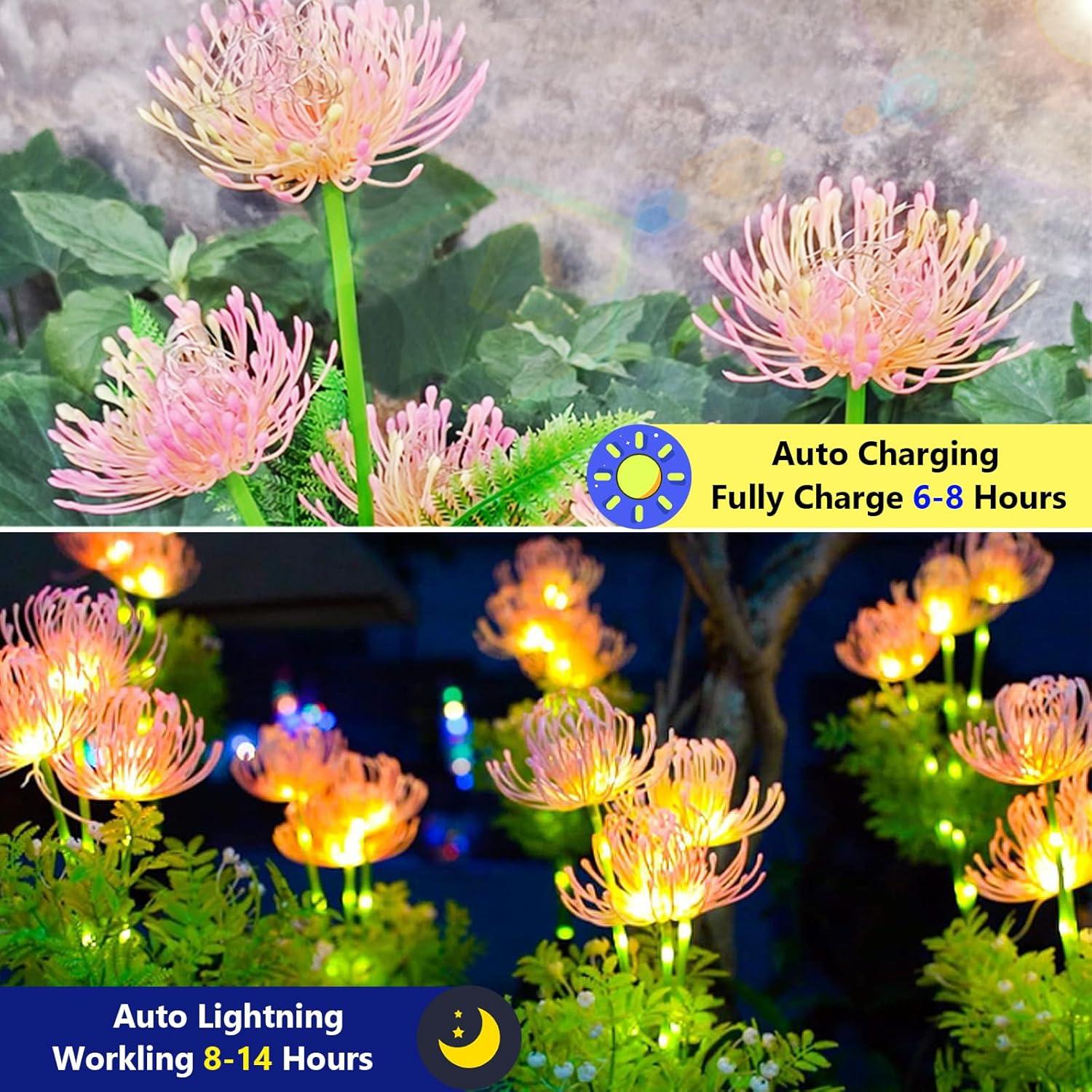 Pink Solar LED Flower Garden Lights, Waterproof Outdoor Decor