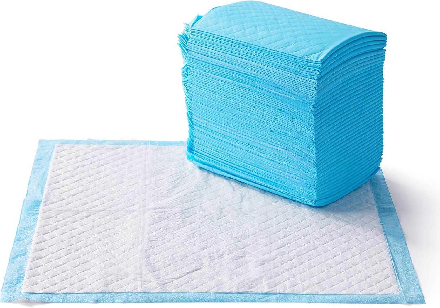 Amazon Basics Heavy Duty Dog and Puppy Pee Pads, 5-Layer Leak-Proof Ultra Absorbent, Quick-Dry Surface, Potty Training, Regular (24x23"), 50 Count, Blue & White