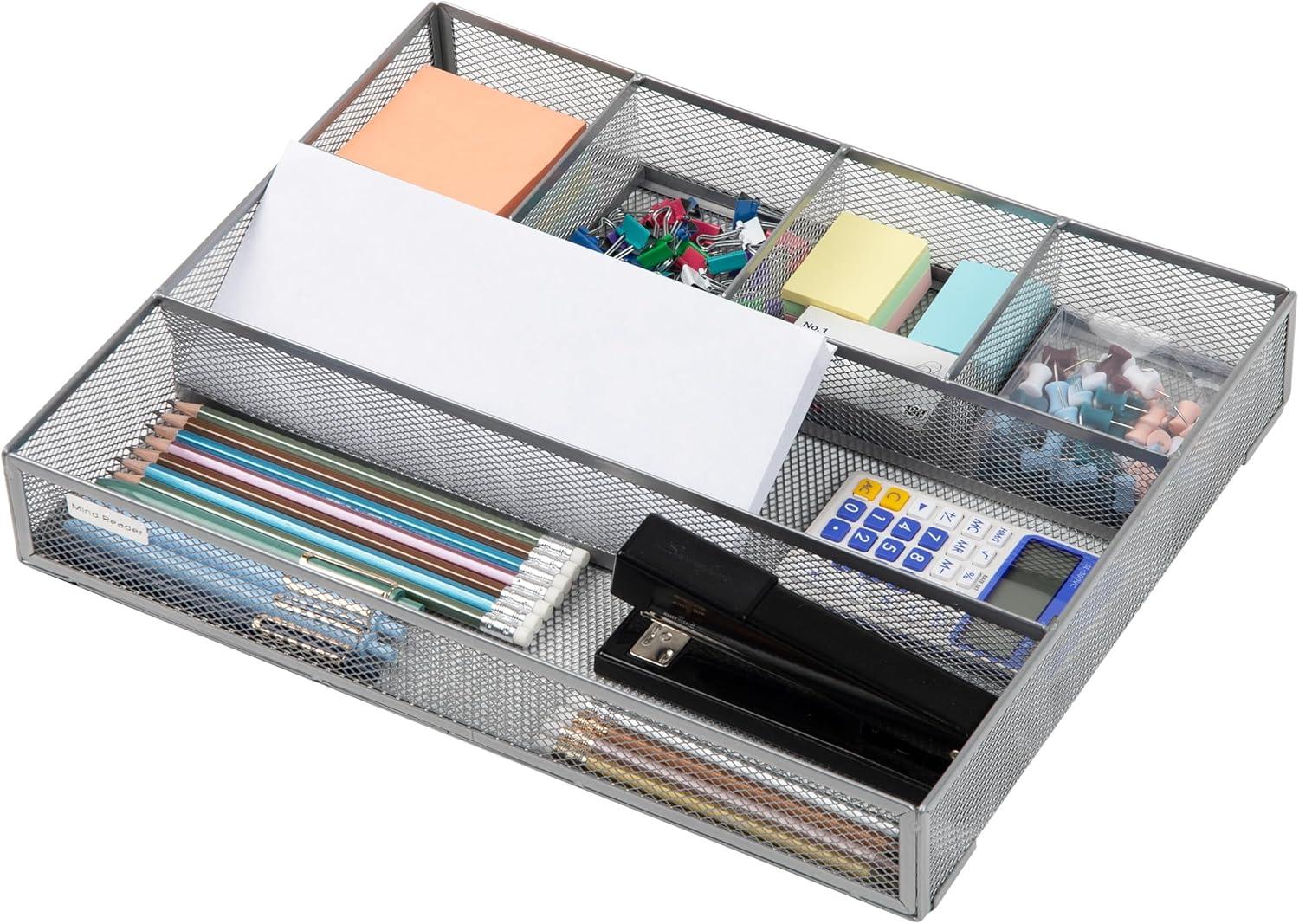 Silver Metal Mesh 6-Compartment Desk Organizer Set