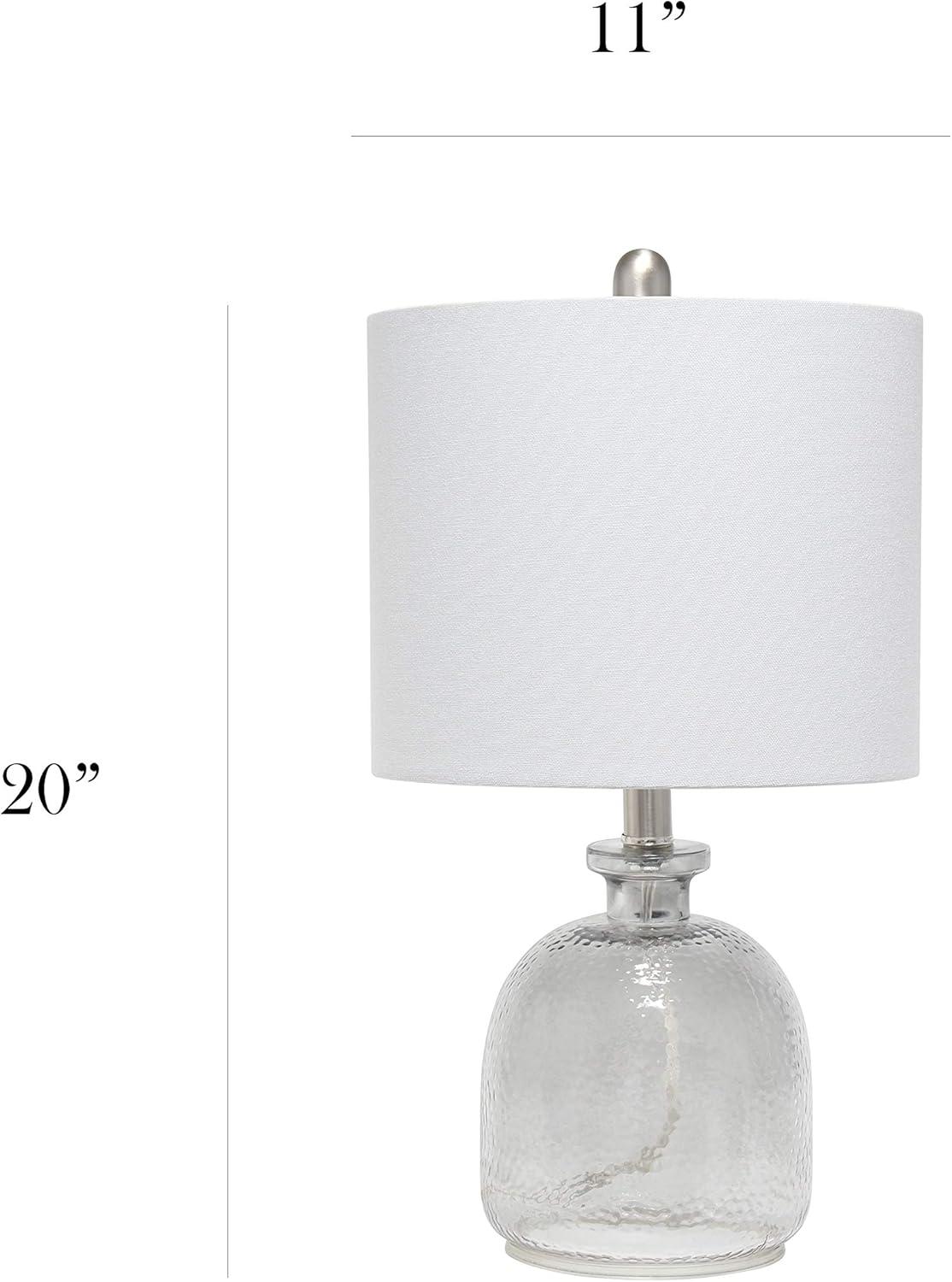 Smokey Gray Textured Glass Bedside Table Lamp with Drum Shade