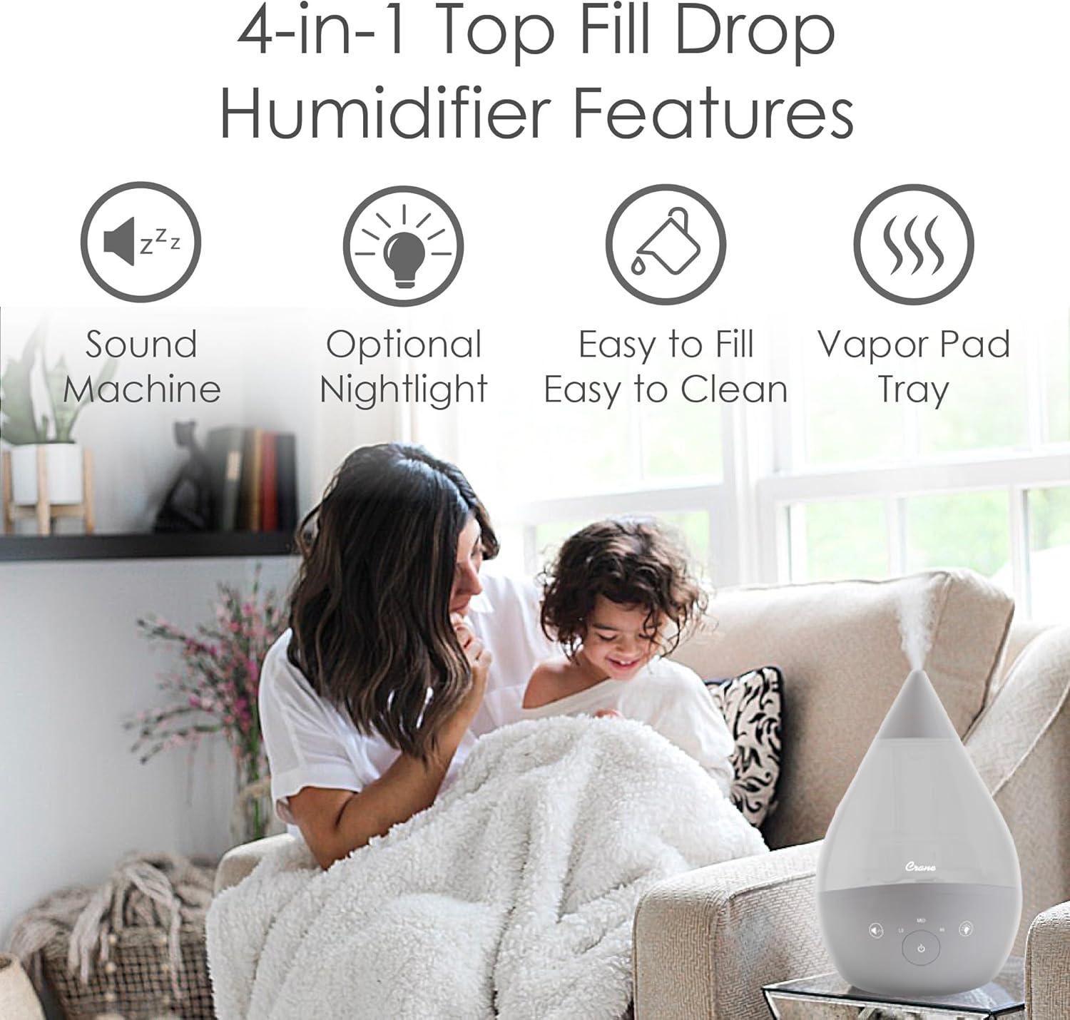 Crane Drop 4-in-1 Ultrasonic Cool Mist Humidifier with Sound Machine - 1gal