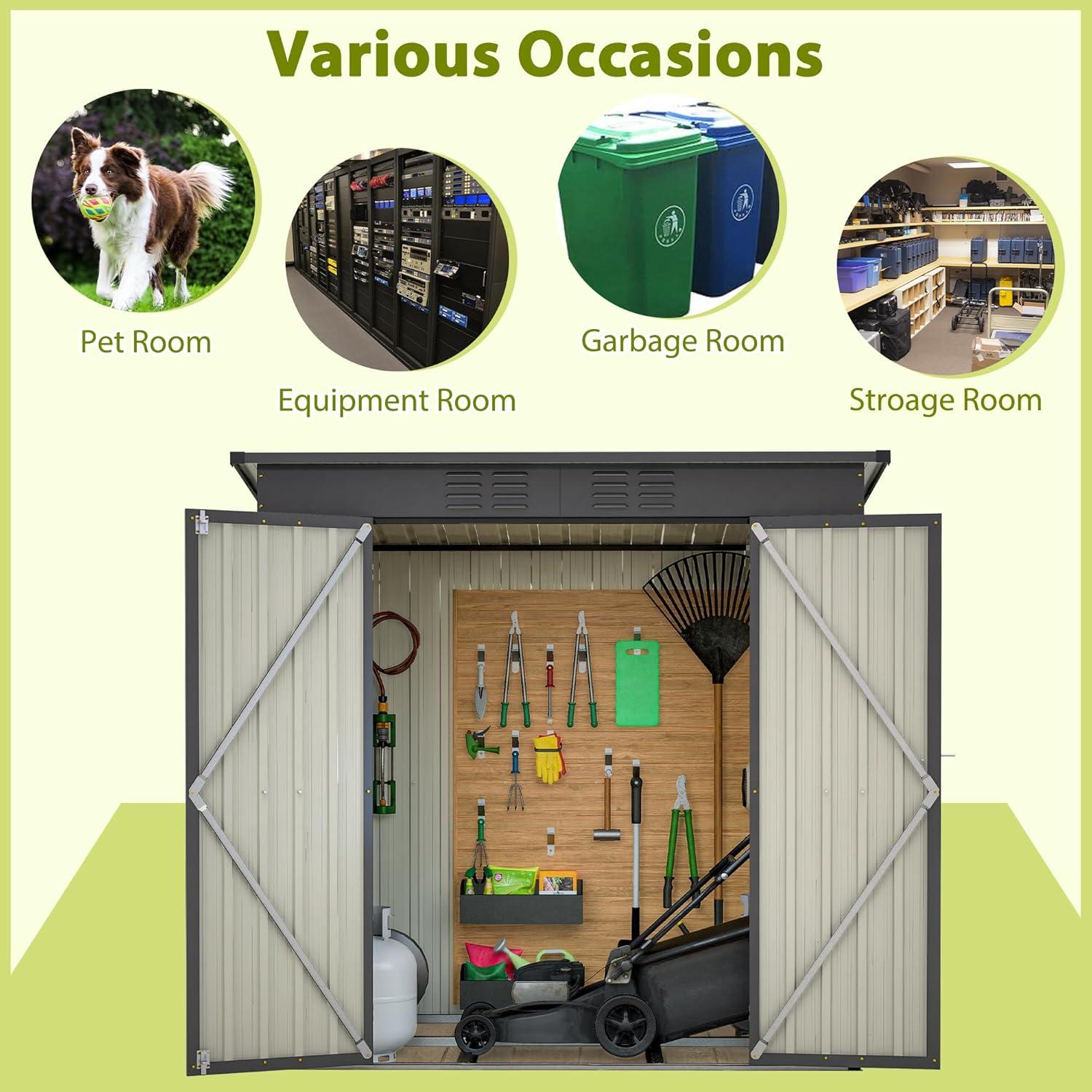 LZBEITEM 10 x 10 ft Outdoor Storage Shed with Floor Frame Kit, Galvanized Steel Garden Sheds, Garden Tool Shed with Double Lockable Doors for Backyard Patio Lawn, Grey