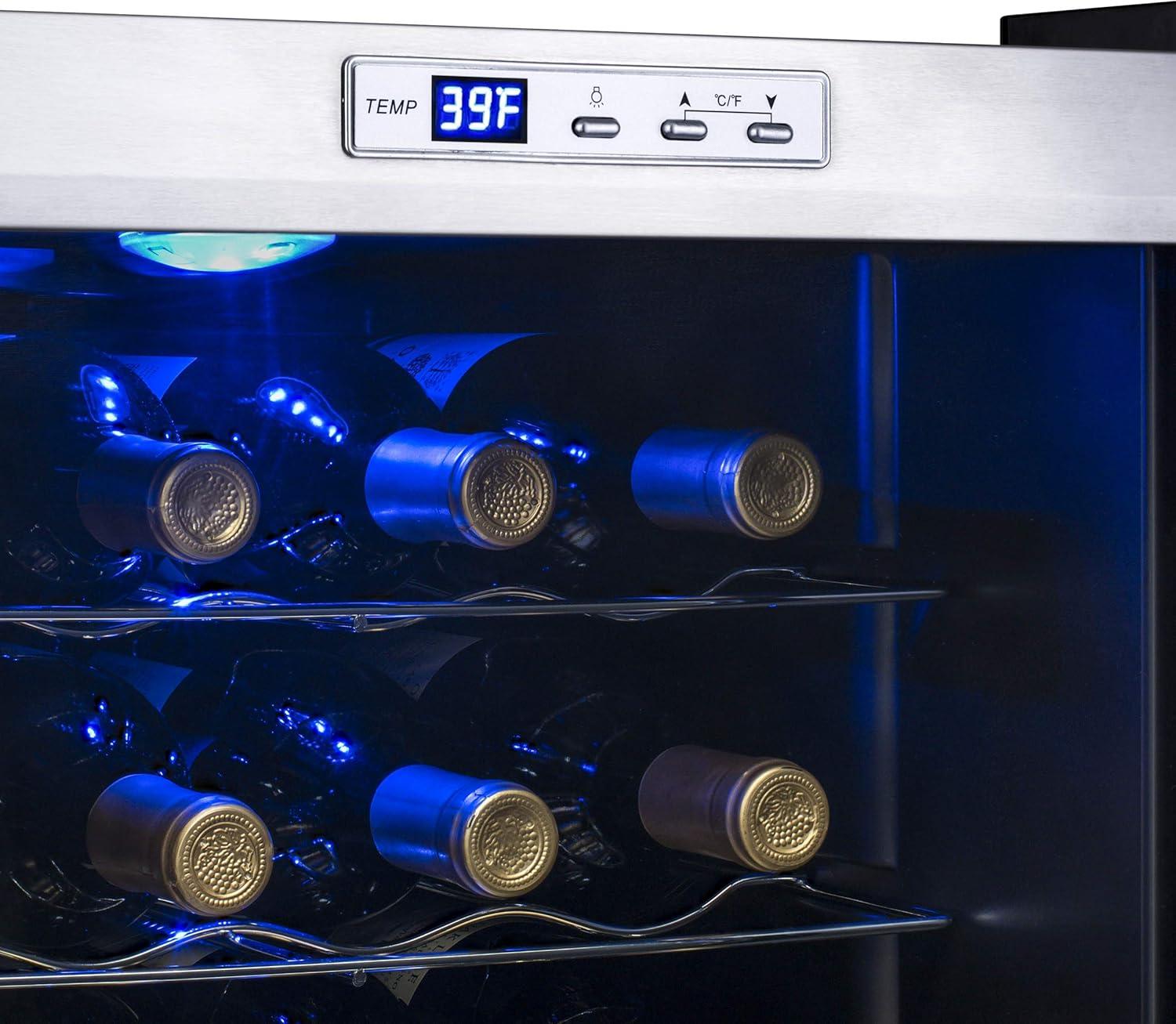 Newair 27 Bottle Wine Cooler in Stainless Steel with Removable Shelves and Safety Lock