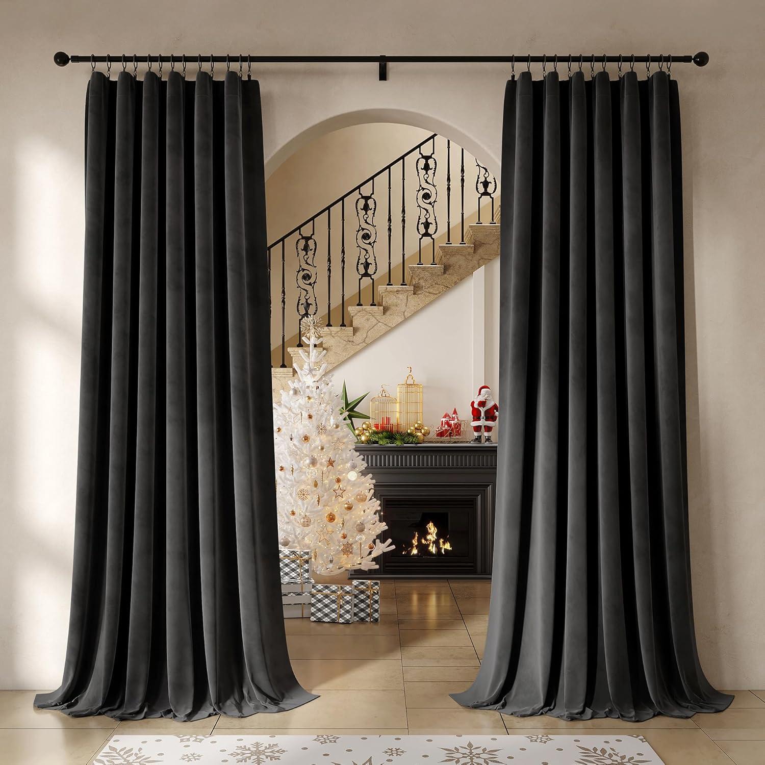 Black Velvet 96-Inch Blackout Curtain Panels with Rod Pocket