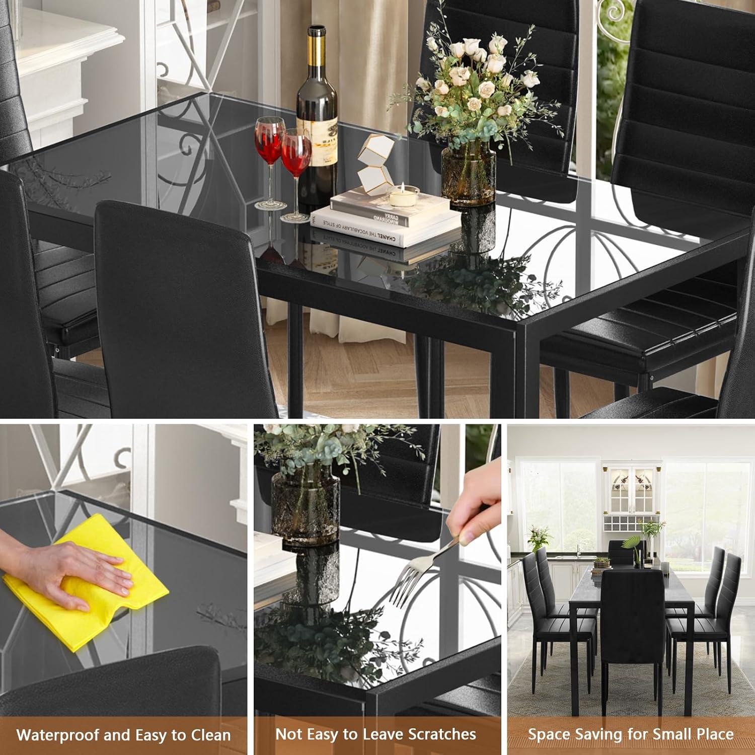 Best Choice Products 7-Piece Kitchen Dining Table Set w/ Glass Tabletop, 6 Faux Leather Chairs