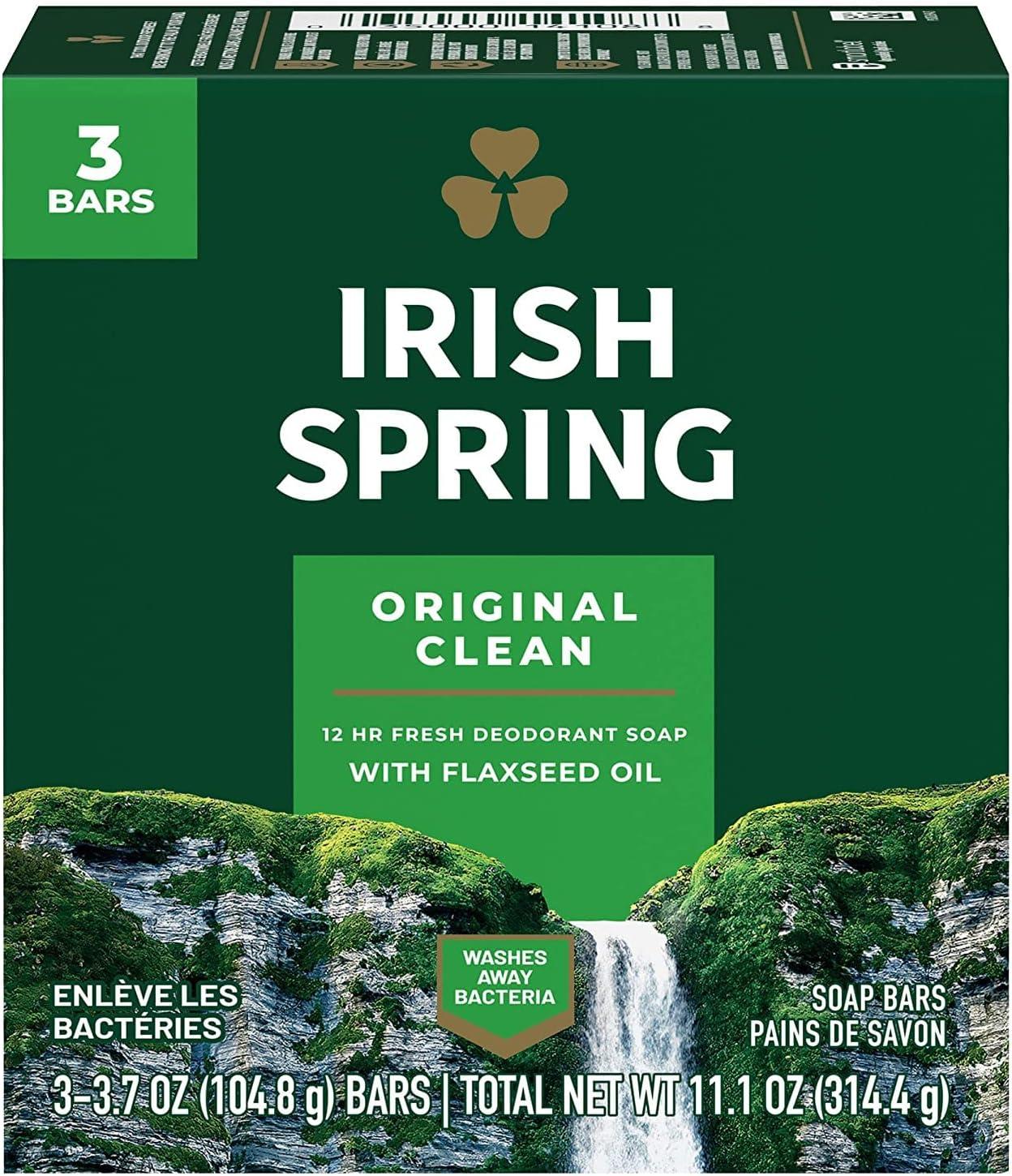 Irish Spring Original Clean Antibacterial Deodorant Bar Soap, 3 Pack