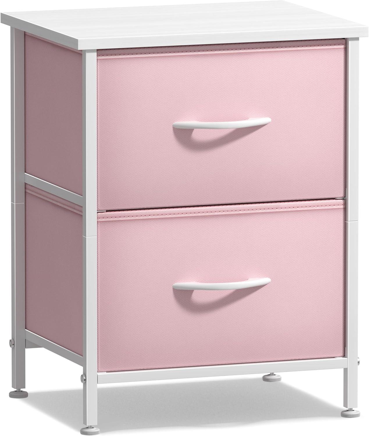 Sorbus Nightstand with 2 Drawers - Kids Bedside Furniture End Table Night Stand - Steel Frame, Wood Top & Easy Pull Fabric Bins - Dresser & Chest for Home, Bedroom Accessories, Office & College Dorm