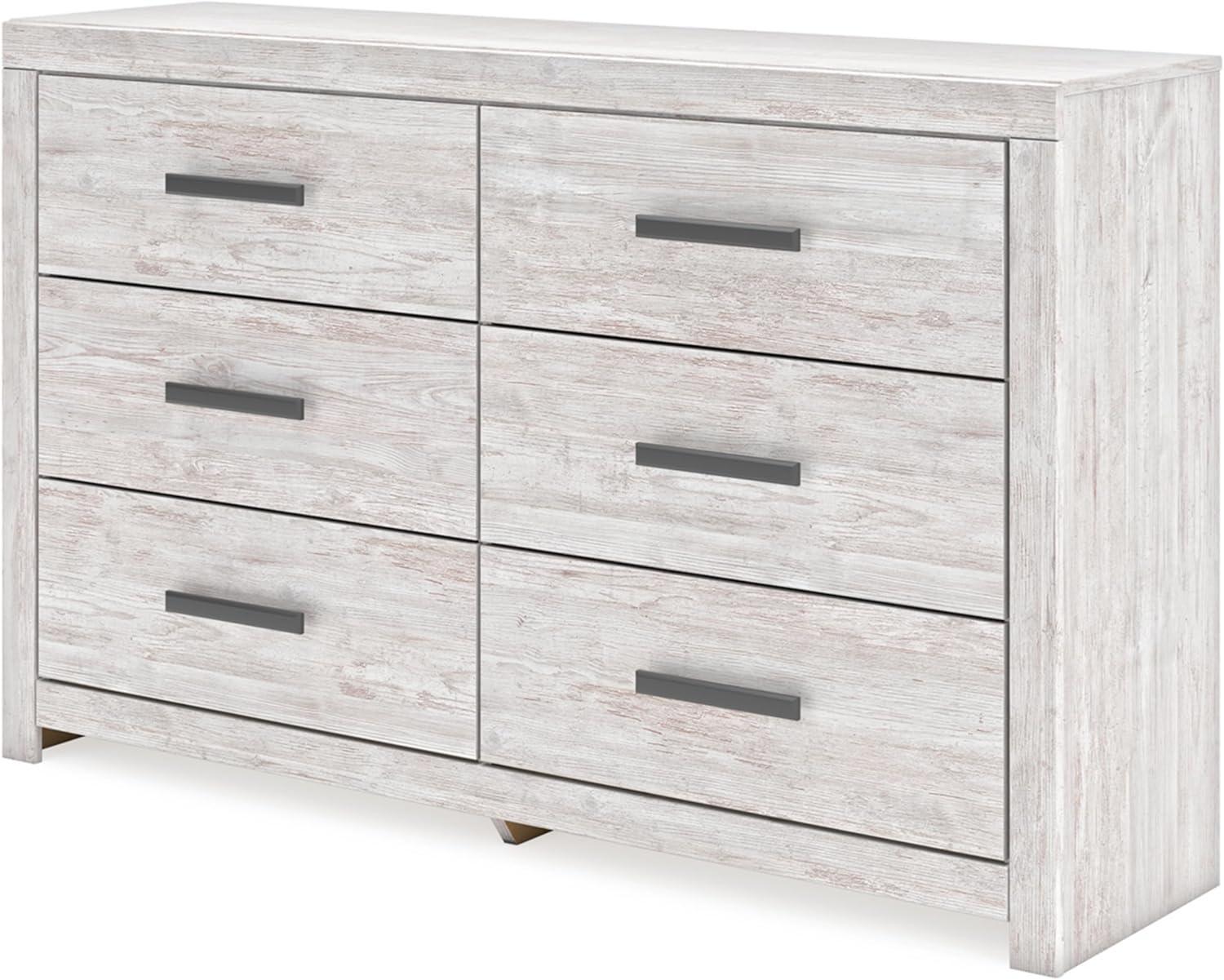 Whitewash Transitional 6-Drawer Dresser with Black Handles