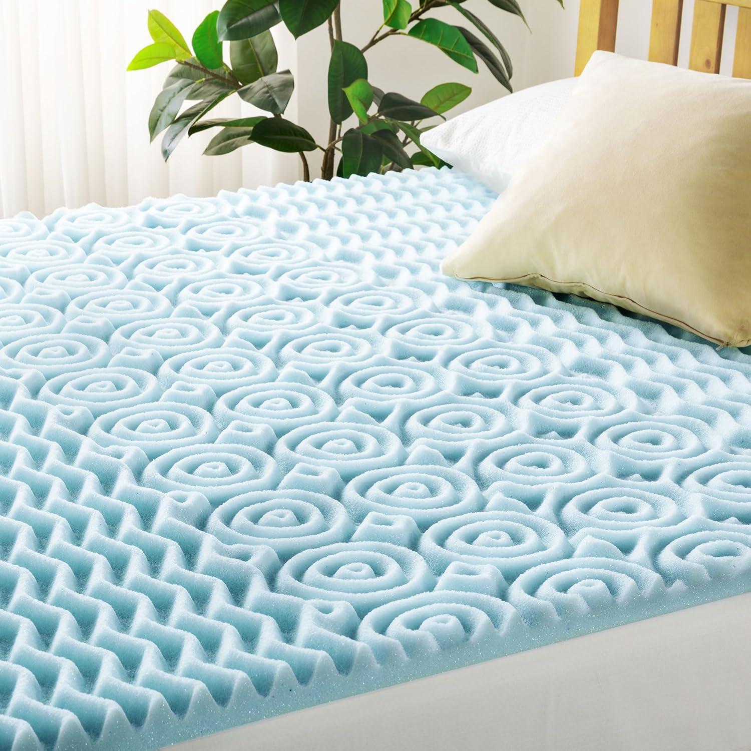 Queen Blue Gel Memory Foam Mattress Topper, 1.5 Inch