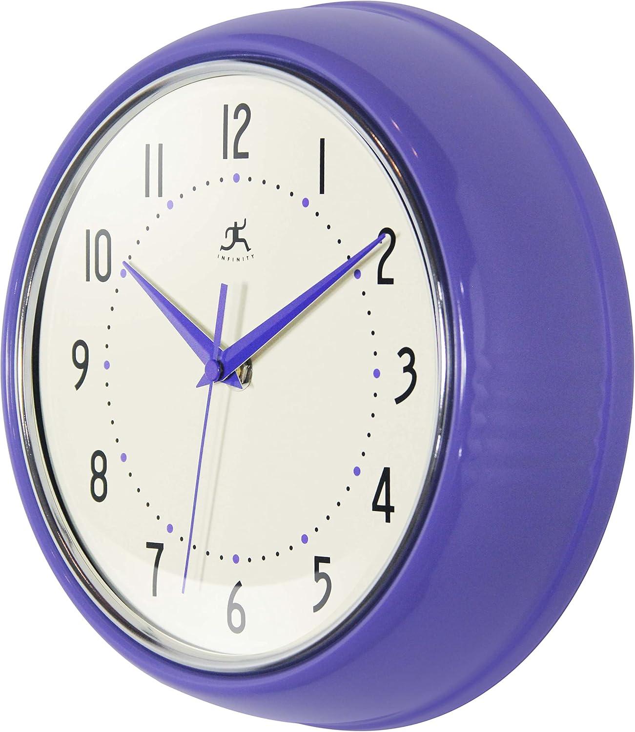 9.5" Retro Round Wall Clock Purple - Infinity Instruments: Indoor Decorative Timepiece for Kitchen