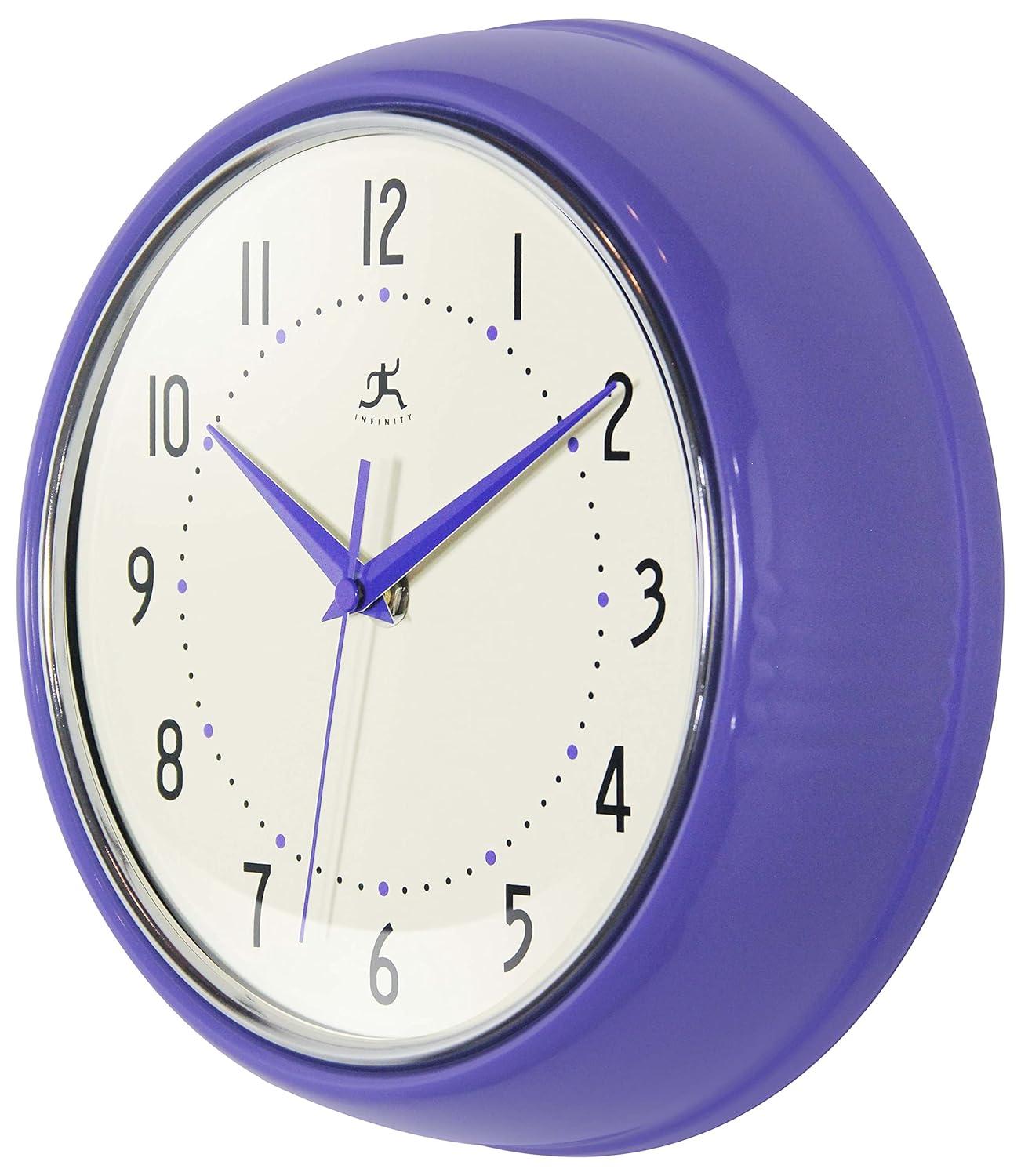 9.5" Retro Round Wall Clock Purple - Infinity Instruments: Indoor Decorative Timepiece for Kitchen