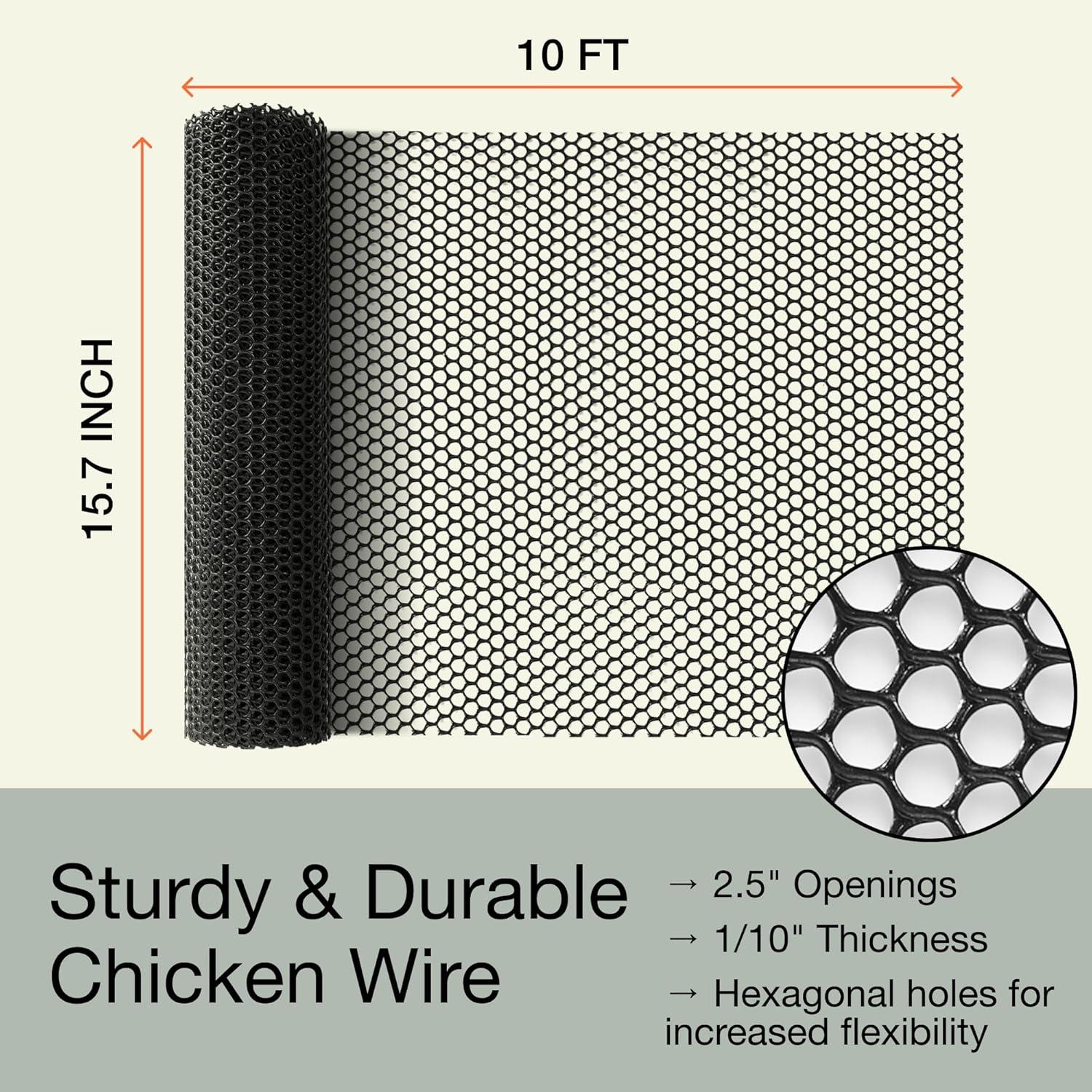 Black Plastic Chicken Wire Mesh Fence 15.7in x 10ft Roll