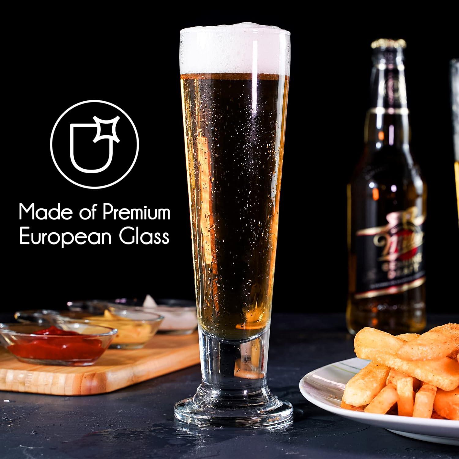 CRYSTALIA Beer Glasses Set, Tall Footed Pilsner Glass, Pint Beer Drinking Set, Lead-Free Brewery Tumblers, Craft Beer Tasting Glass, Classic Lager Stout Clear Glassware, IPA Glasses for Men, 4 PCs