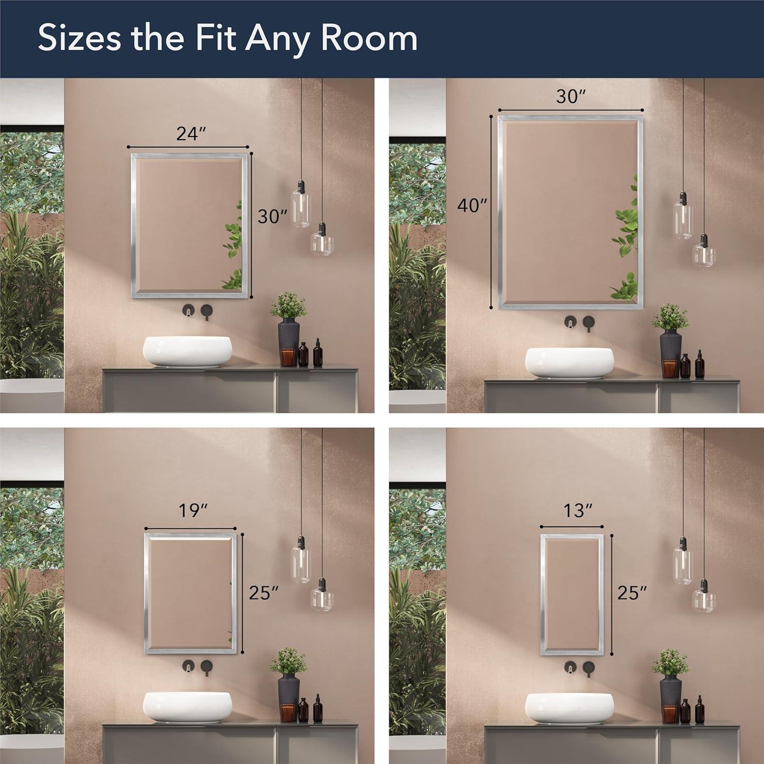 Head West Stainless Steel Frame Brushed Nickel Rectangle Bathroom Mirror, Z-Bar Bracket - 24" x 30"