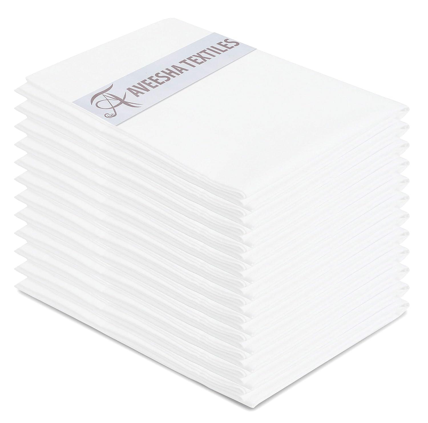 Aveesha 12 Pack Poly Cotton Pillow Cases - Standard Size White Pillowcases - 180 Thread Count Percale Weave Pillow Covers - Perfect for Home, Hotels and Hospital Use