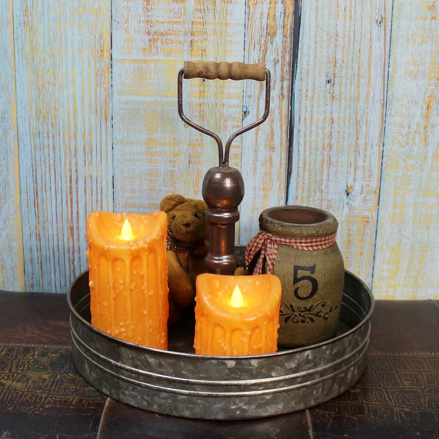 Creative Co-Op Round Metal & Wood Tray with Handle