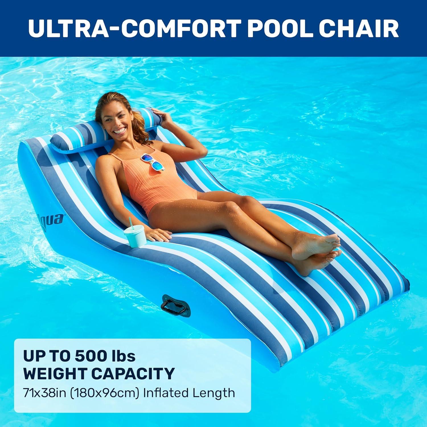 Aqua Leisure Inflatable Ultra Cushioned 1 Person Oversized Outdoor Pool and Lake Lounger Float with Adjustable Pillow Headrest
