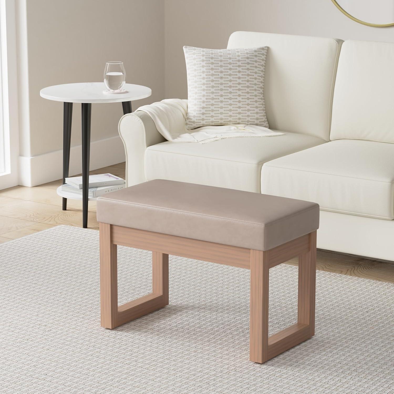 Simpli Home Milltown Ottoman Bench with Upholstered Seat and Solid Wood Frame