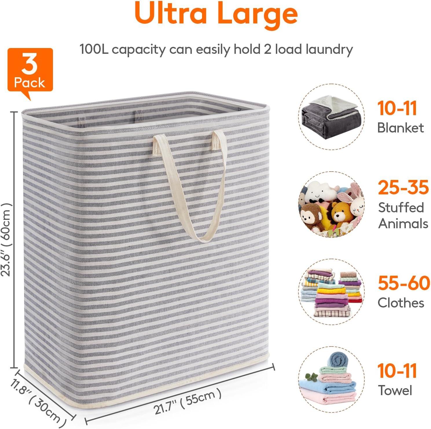 Lifewit 3 Pack Laundry Hamper Large Collapsible Laundry Baskets, Freestanding Waterproof Grey