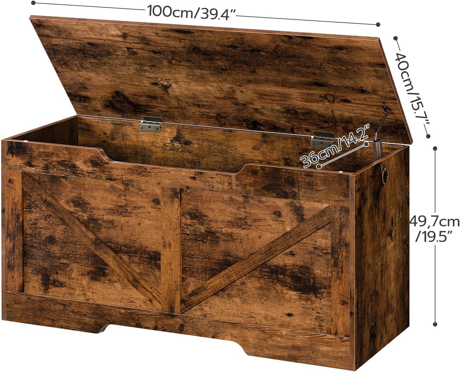 HOOBRO 39.4" Storage Chest Retro Toy Box Organizer with Safety Hinge Rustic Brown BF771CW01