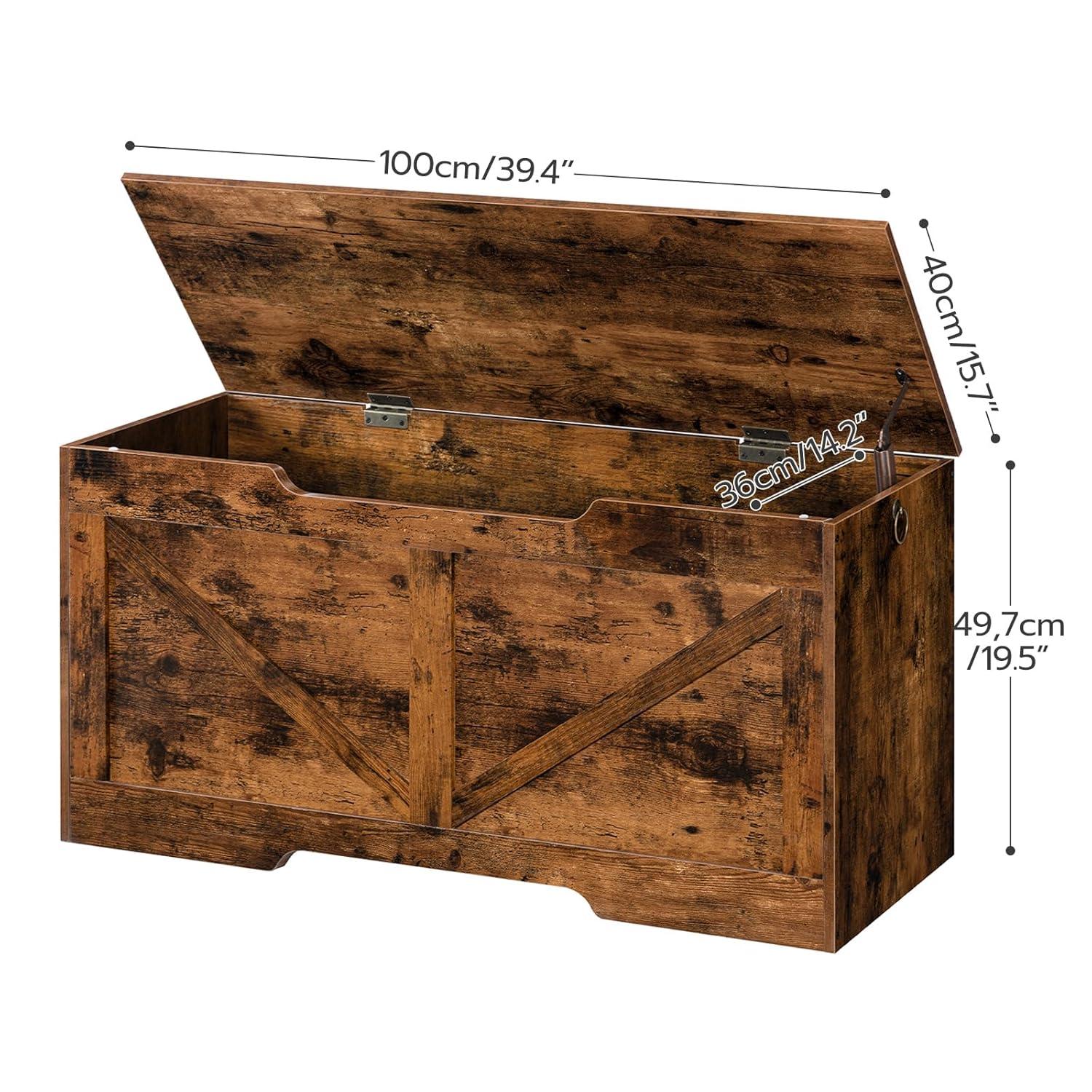 HOOBRO 39.4" Storage Chest Retro Toy Box Organizer with Safety Hinge Rustic Brown BF771CW01