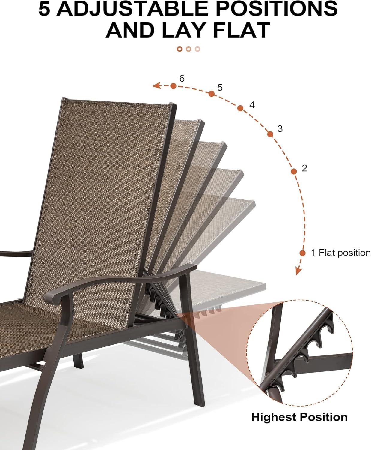 Outdoor Aluminum Adjustable Chaise Lounge Chair with Arms - Brown - Crestlive Products