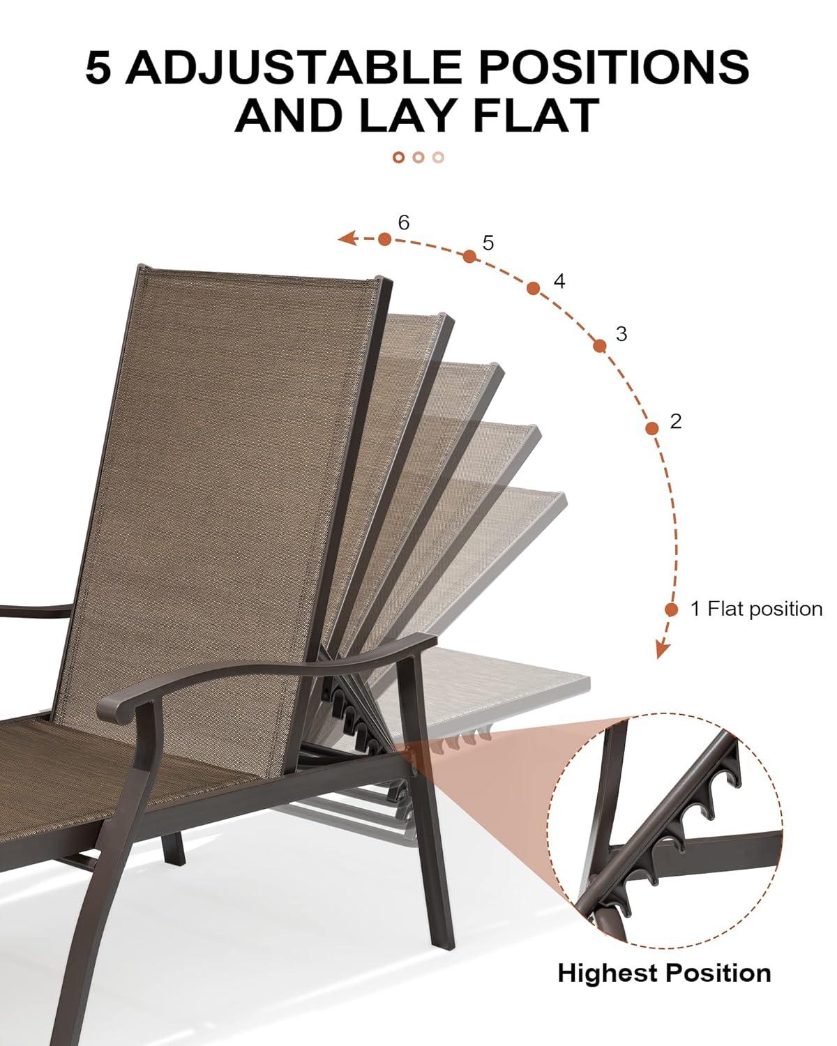 Crestlive Products Tumbonas Ajustables de Aluminio para Patio Exterior (Juego de 2) con Brazos - Ver Imagen Marrón