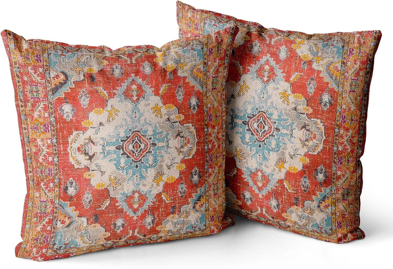 Boho Green Throw Pillow Covers 18x18 inch Set of 2,Bohemian Carpet Double Sided Pattern Soft Plush Cushion Cover for Couch Sofa Bed Decorative,Only Pillowcase (No Insert)