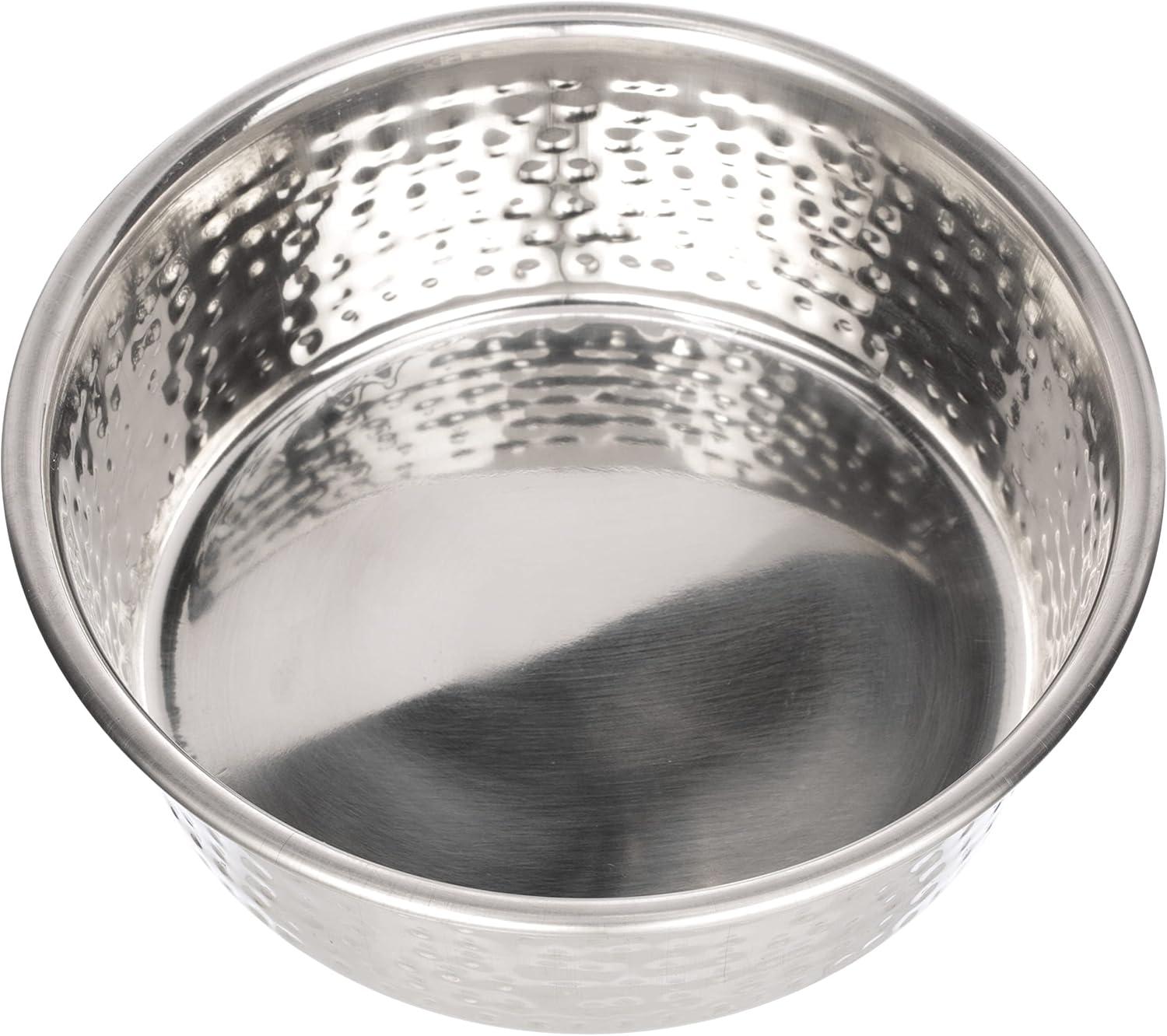 Hammered Stainless Steel Pet Bowl - Decorative & Stylish Dog Food or Water Bowl, 32 oz.