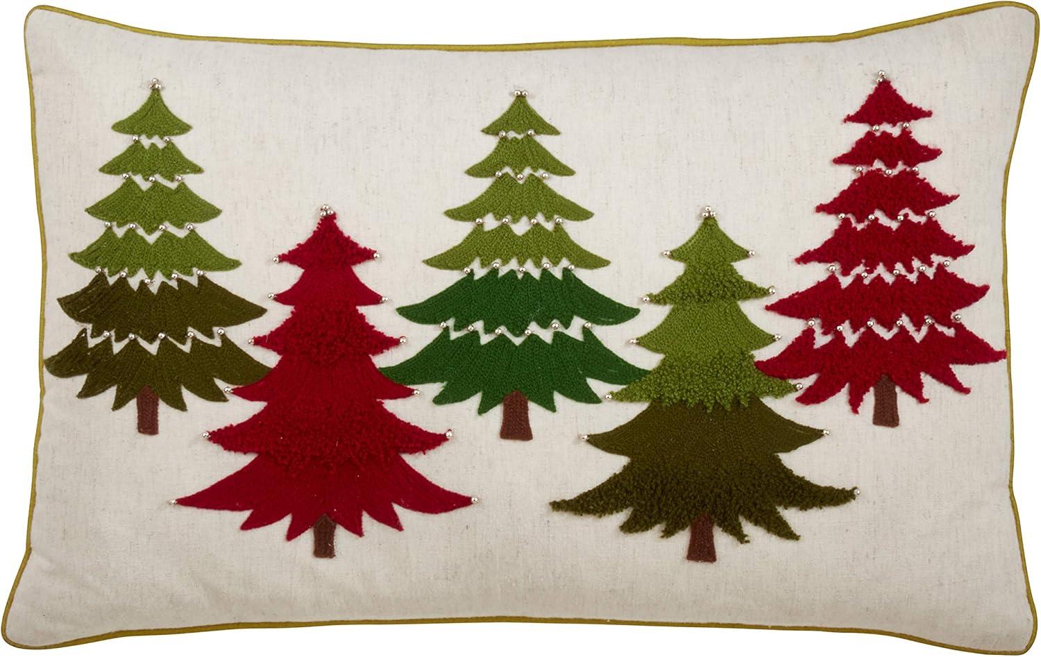 Saro Lifestyle Saro Lifestyle Cotton Throw Pillow Cover With Christmas Tree Embroidery