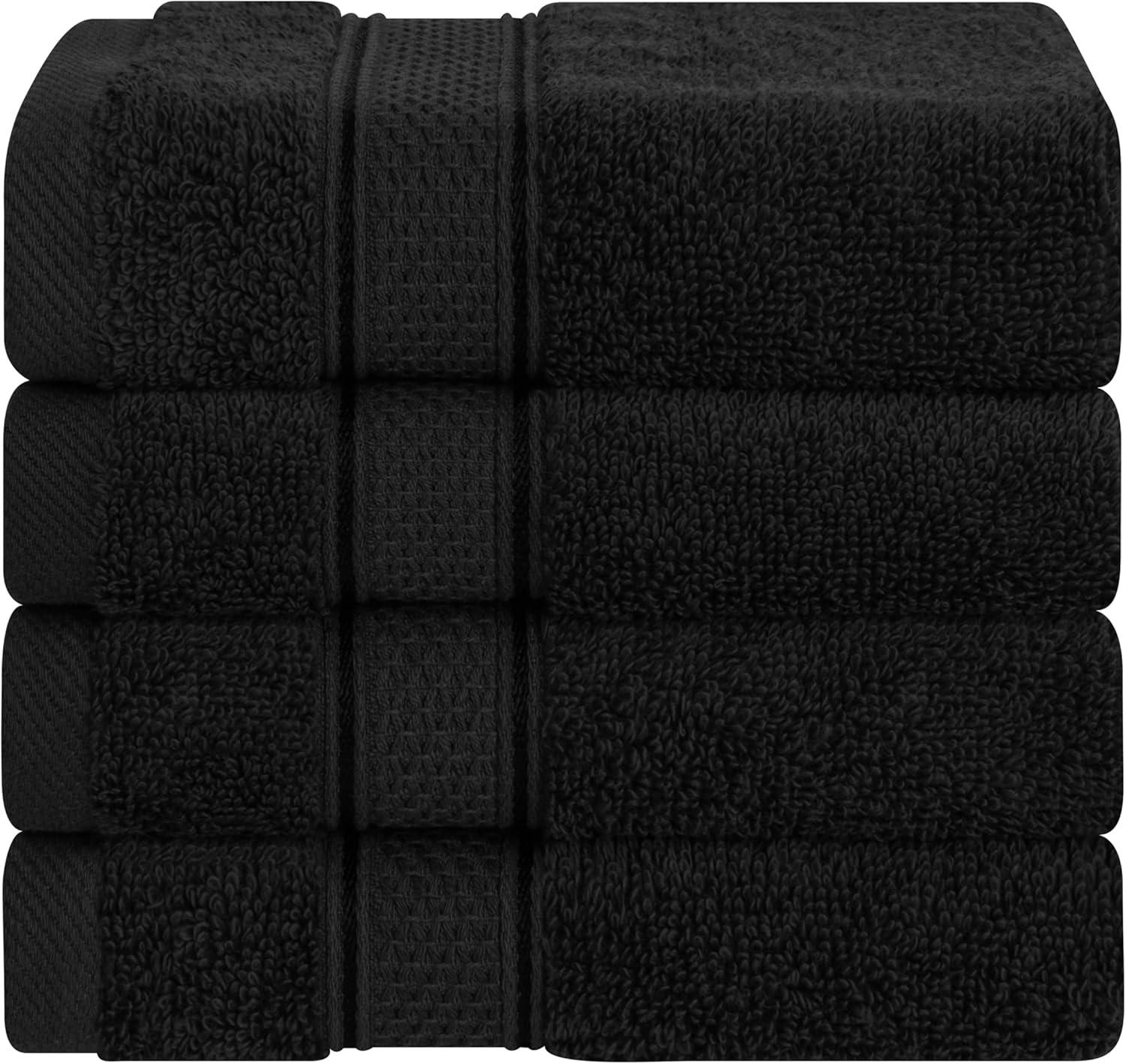 American Soft Linen Salem 4 Pack Washcloth Set, 100% Cotton Washcloth Hand Face Towels for Bathroom and Kitchen, Black