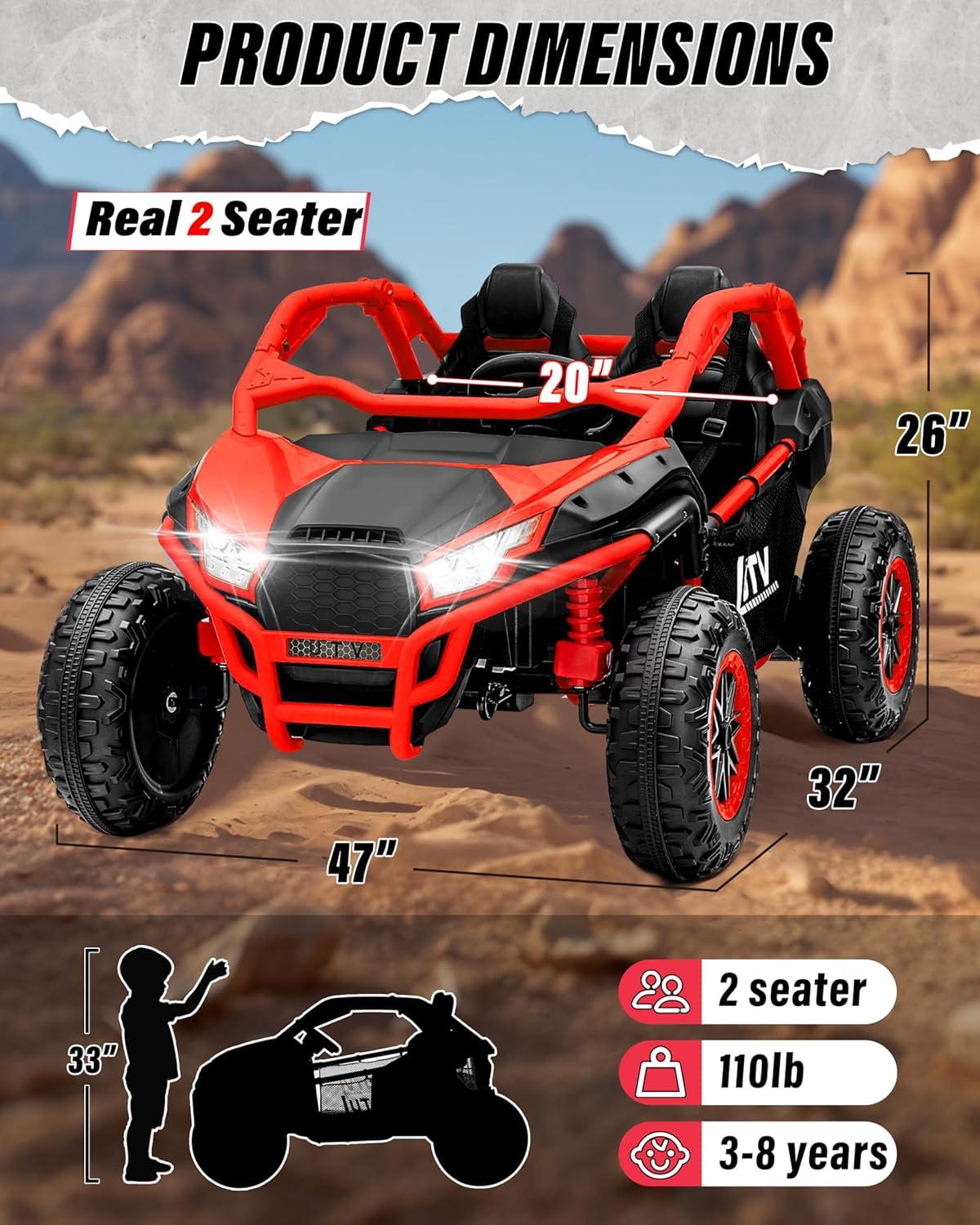 24V Red Two-Seater Off-Road Kids Ride-On Car with Remote