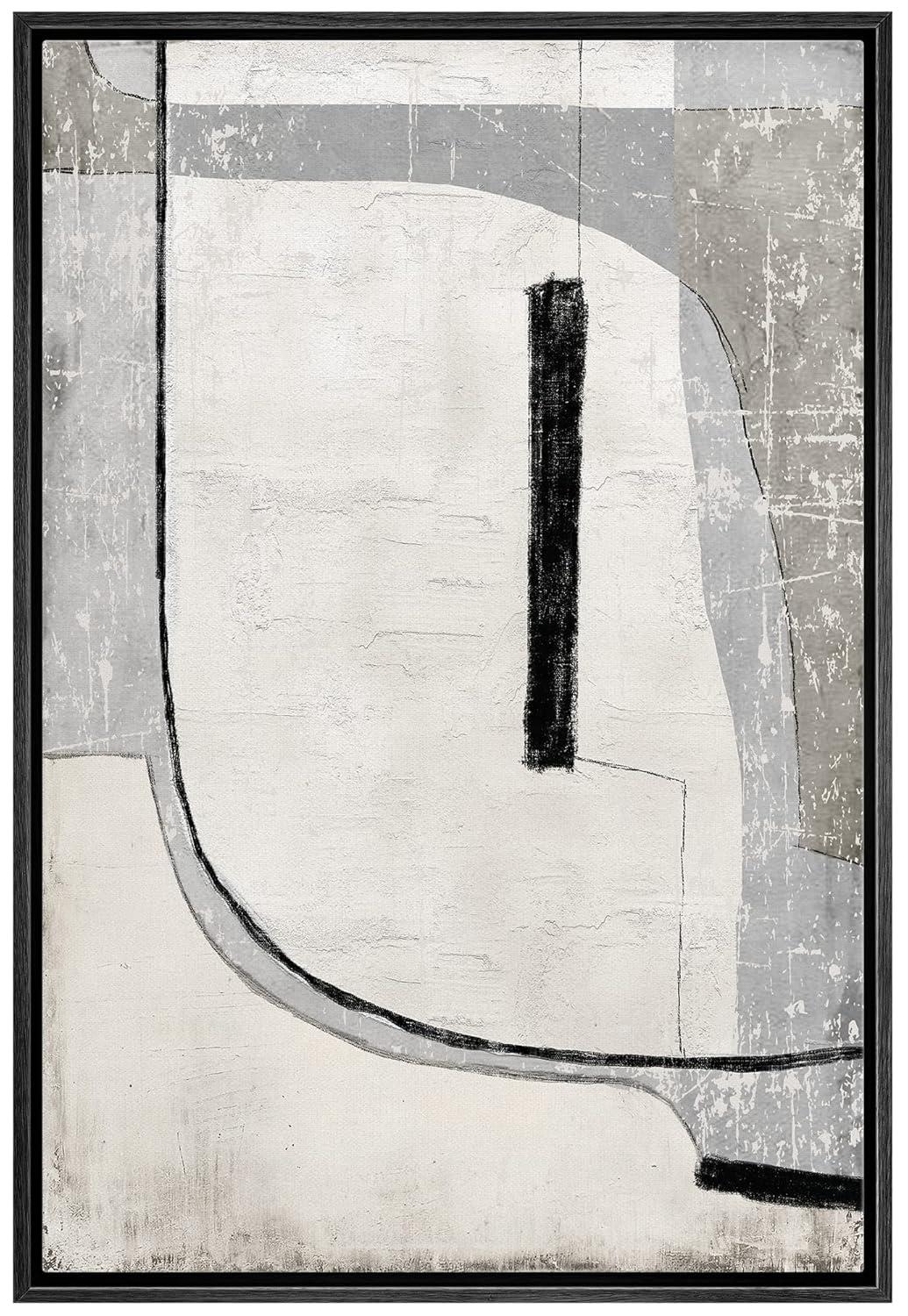 IDEA4WALL Geometric Line " IDEA4WALL Framed Canvas Print Wall Art Grunge Retro Industrial Geometric Color Field Abstract Shapes Illustrations Modern Decorative Contemporary For Living Room, Bedroom, Office "