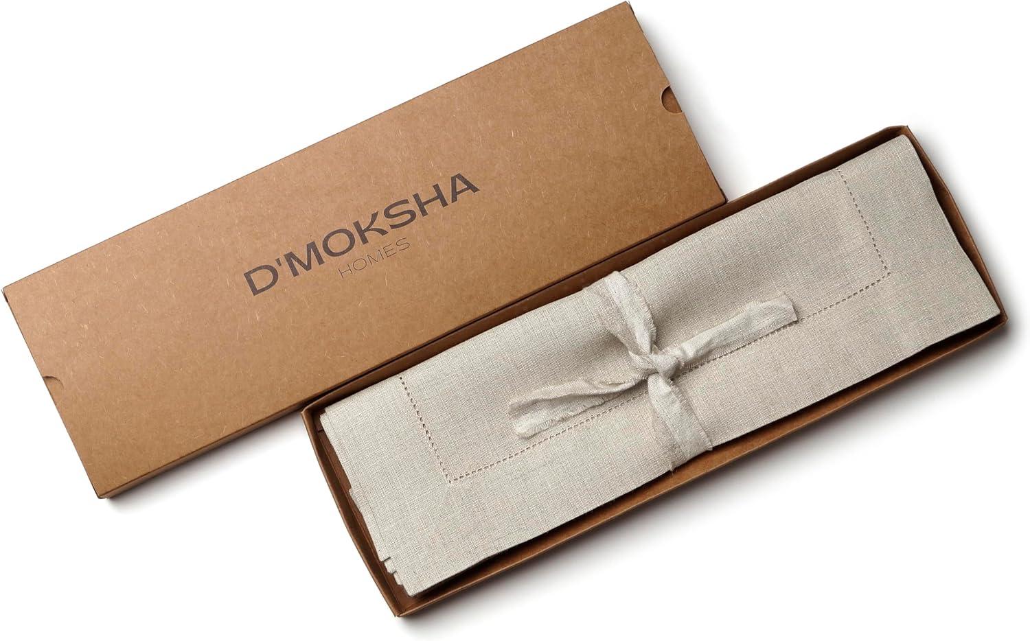 D’Moksha Homes 100% Pure Linen Hemstitch 14 x 19 Inch, Set of 4, Placemats - Vintage Natural Placemats, European Flax Natural Fabric Machine Washable, Handmade with Mitered Corners, Great Gift Choice
