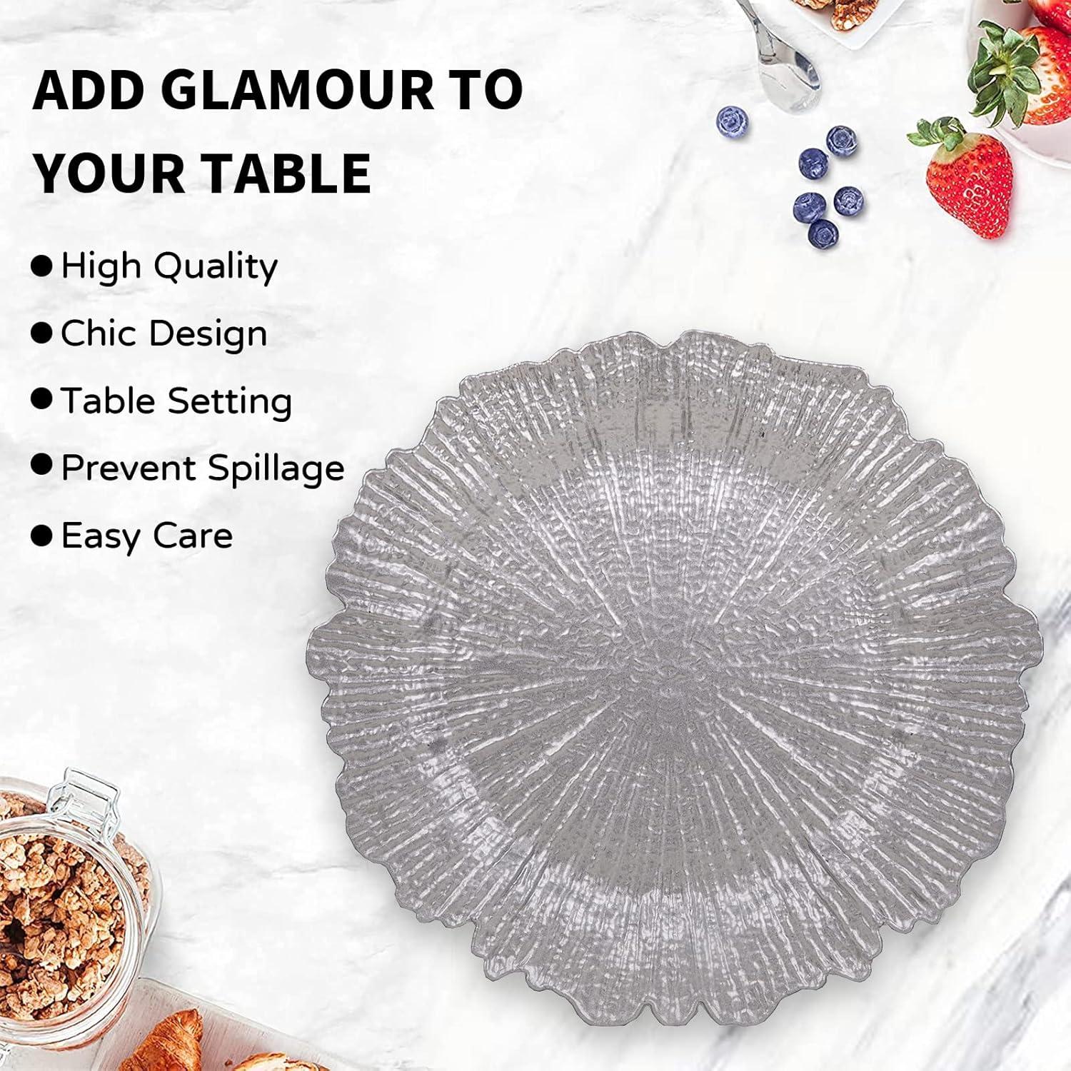 Silver Textured Plastic Charger Plates Set of 12, Round 13"