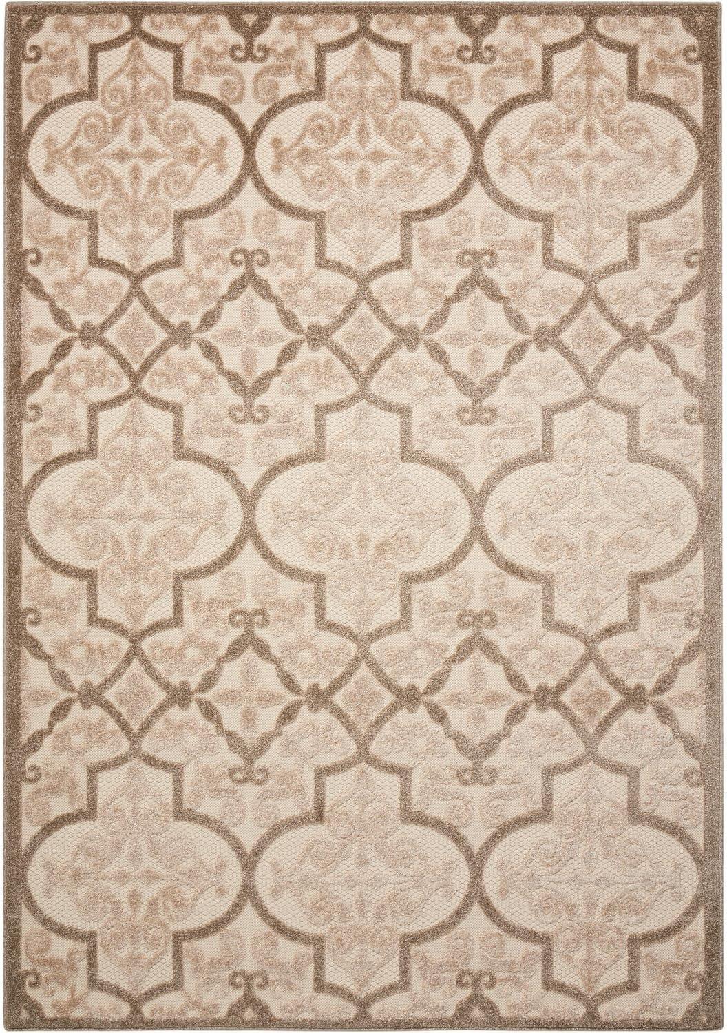 Nourison Aloha Moroccan Trellis Flatweave High-Low Indoor Outdoor Area Rug Cream 5'3" x 7'5"