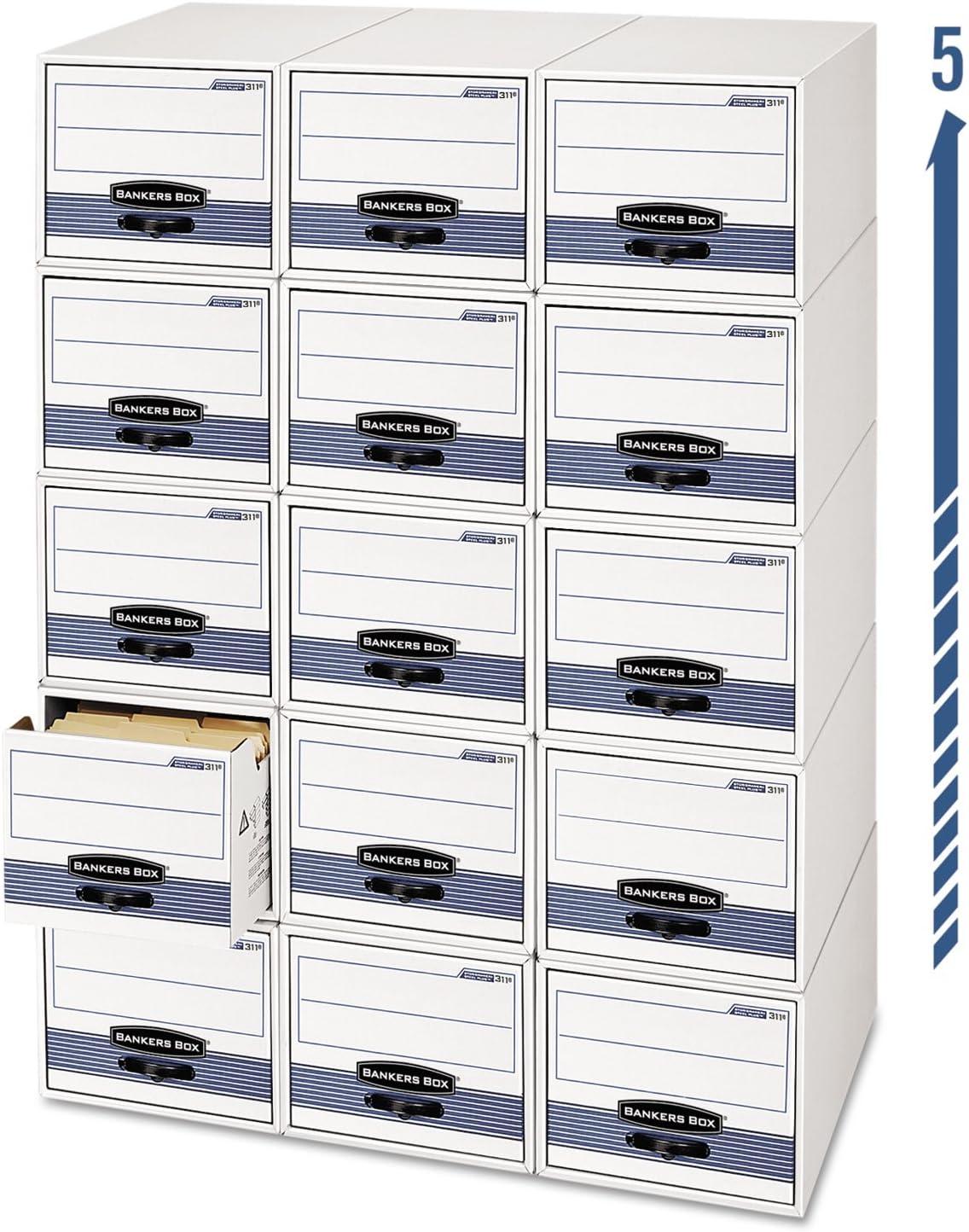 Bankers Box STOR/DRAWER STEEL PLUS Extra Space-Savings Storage Drawers, Letter Files, 14" x 25.5" x 11.5", White/Blue, 6/Carton