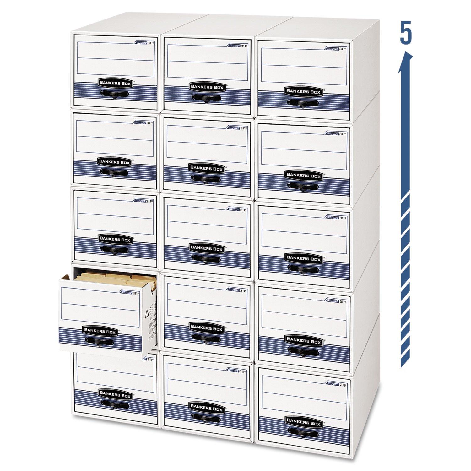 Bankers Box STOR/DRAWER STEEL PLUS Extra Space-Savings Storage Drawers, Letter Files, 14" x 25.5" x 11.5", White/Blue, 6/Carton