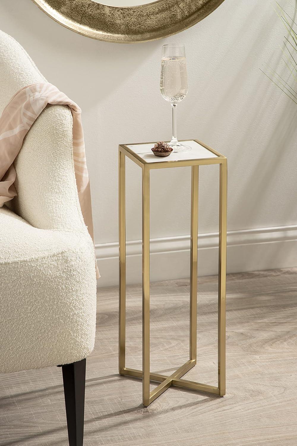 Kate and Laurel Jaspur Square Metal Drink Table, 7x7x21, Gold and White