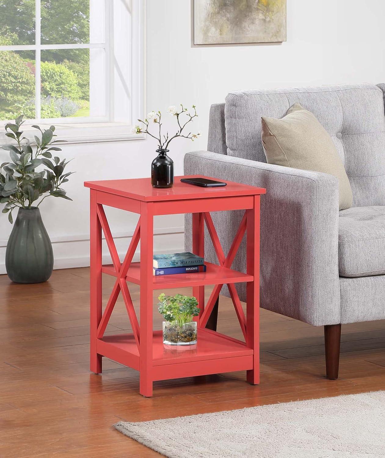 Convenience Concepts Oxford End Table with Shelves, Coral