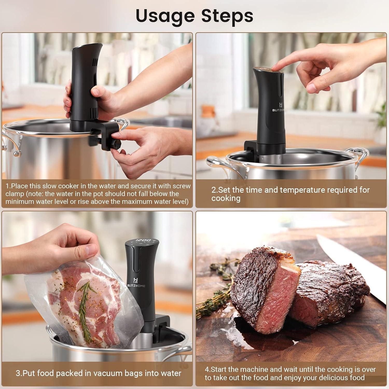 1100W Sous Vide Cooker with Temperature Setting, Timer, Breath Light Reminder Function