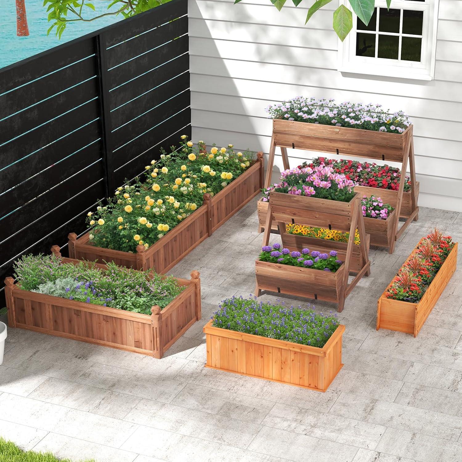 Spaco Vertical Raised Garden bed with 3 Wooden Planter Boxes-S, Outdoor Elevated Flower Box for Backyard/Patio/Gardener