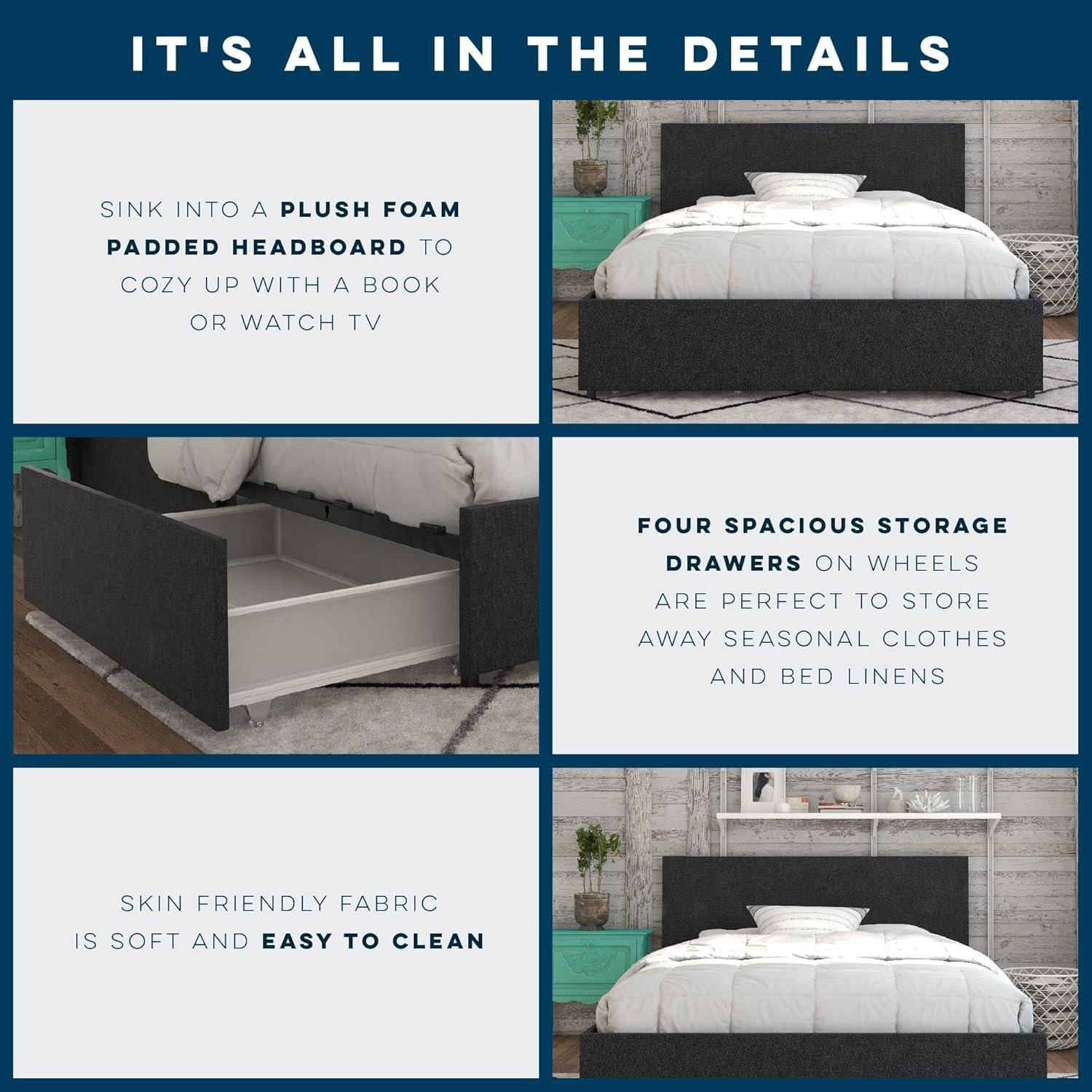 Novogratz Kelly Upholstered Unfinished Platform Storage Bed