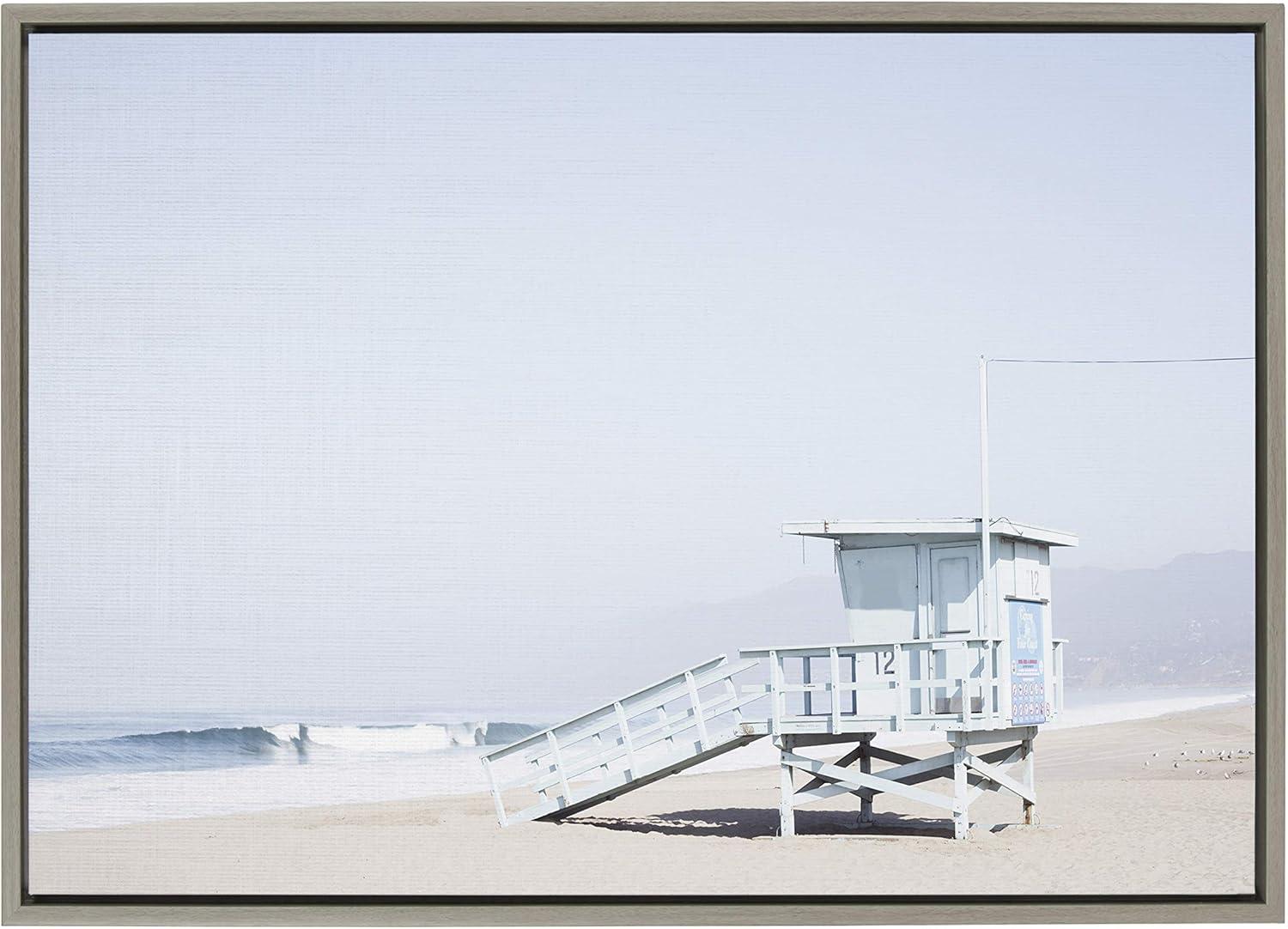 Kate and Laurel Sylvie Pale Blue Life Guard Tower Framed Canvas by Caroline Mint