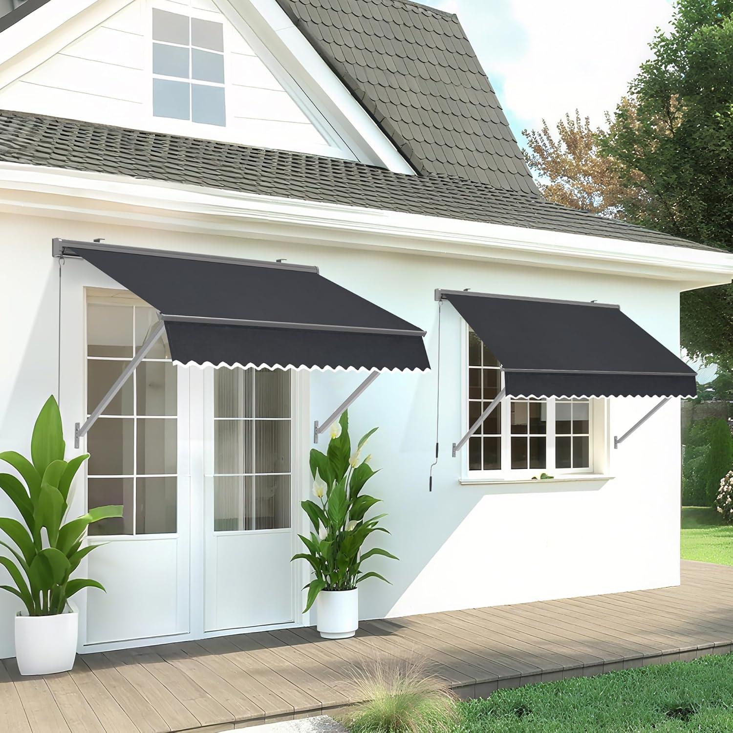 MCombo Polyester Cover Patio Window Awning, Manual Retractable Sunshade Canopy