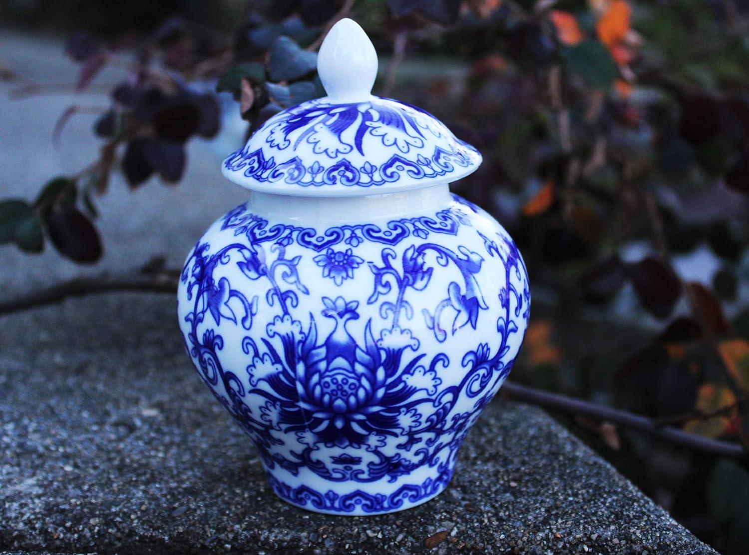 Ancient Chinese Blue and White Porcelain Helmet-shaped Temple Jar. Small