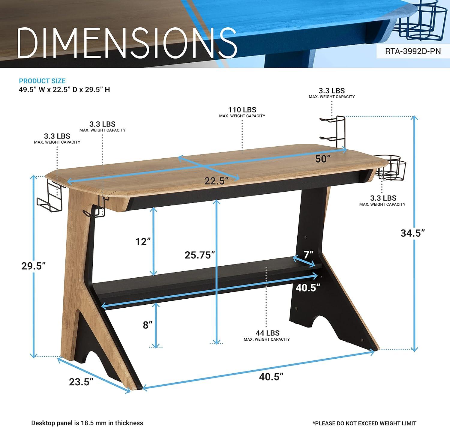 HBBOOMLIFE Home Office Computer Writing Desk Workstation with Two Cupholders and Headphone Hook-Pine 50" W x 22.5" D x 29.5" H
